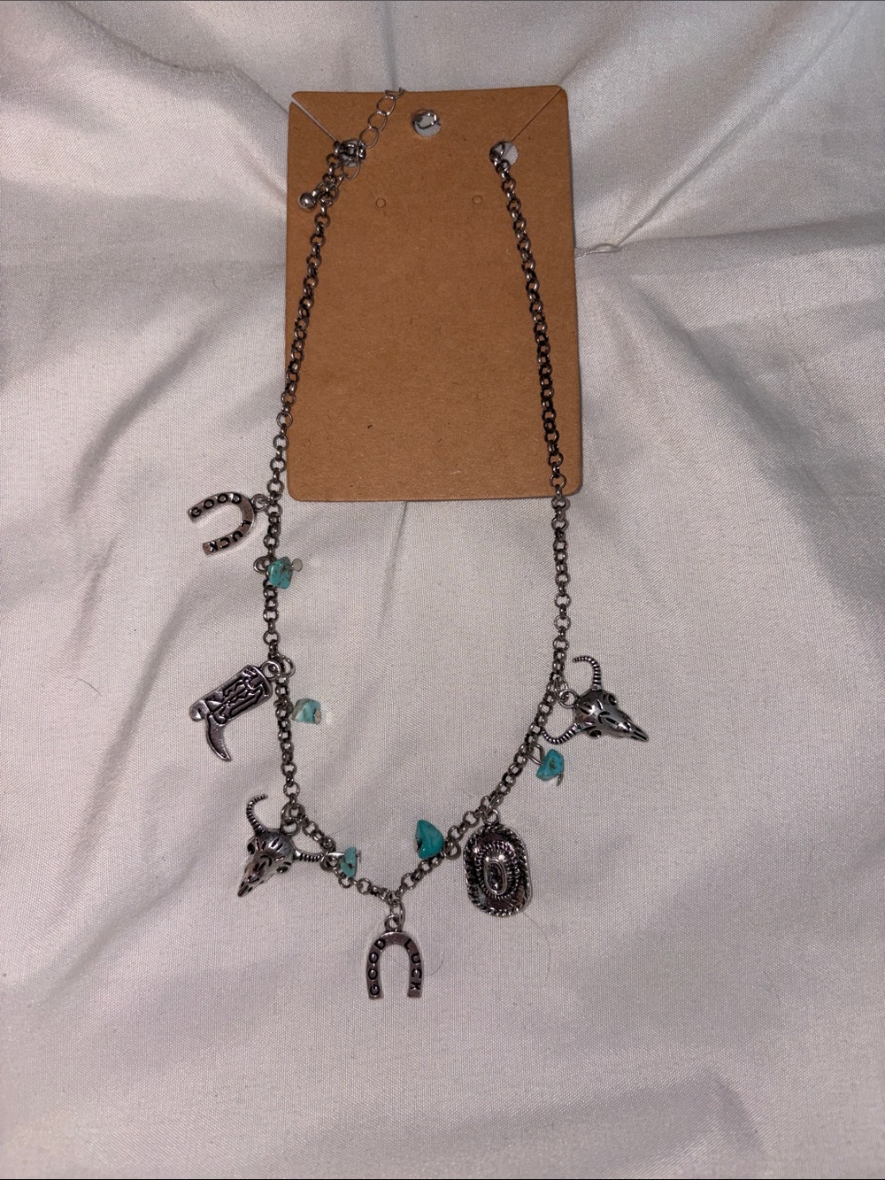 Western Charm Necklace with Turquoise Accents and Silver-Tone